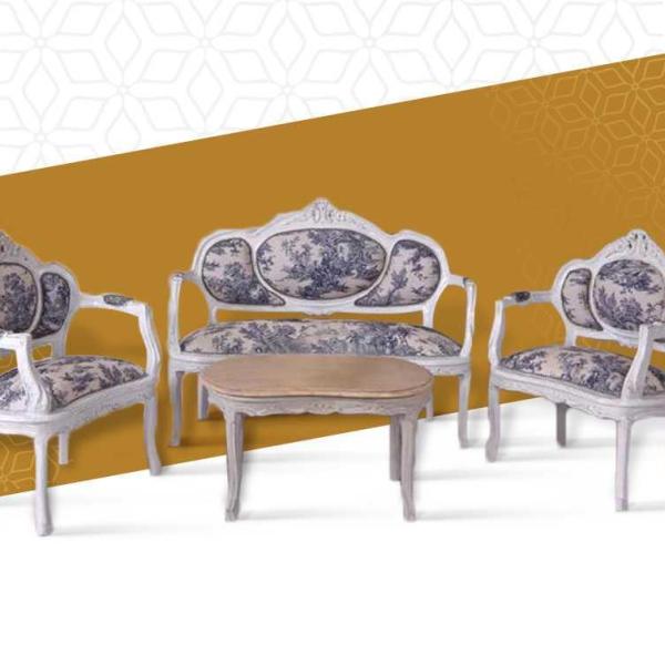 Salongarnitur Barock-Stylex - 4 Personen - Zweisitzer-Sofa+Zweisitzer-Sessel - Weiß/Blaue Rose - Wohnzimmer - Büro - Rezeption - MACE Marvellous