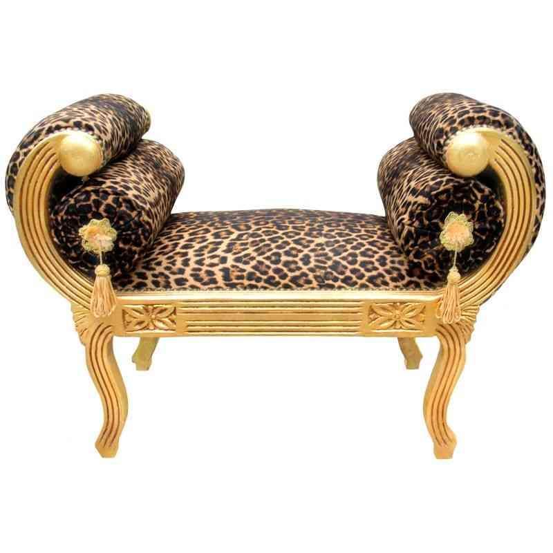 Römische Bank im Barockstil - Leopardenstoff - Holzfarbe Gold - Königliche klassische Möbel - Antiker Stil - MACE