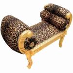 Römische Bank im Barockstil - Leopardenstoff - Holzfarbe Gold - Königliche klassische Möbel - Antiker Stil - MACE