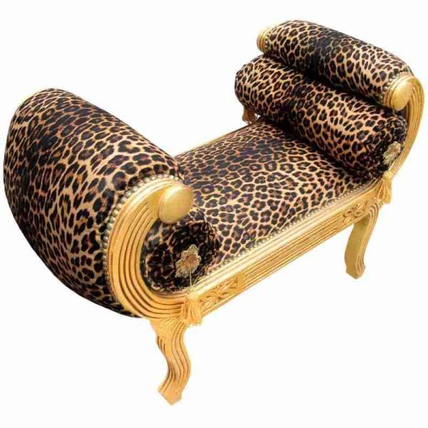 Römische Bank im Barockstil - Leopardenstoff - Holzfarbe Gold - Königliche klassische Möbel - Antiker Stil - MACE