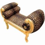 Römische Bank im Barockstil - Leopardenstoff - Holzfarbe Gold - Königliche klassische Möbel - Antiker Stil - MACE
