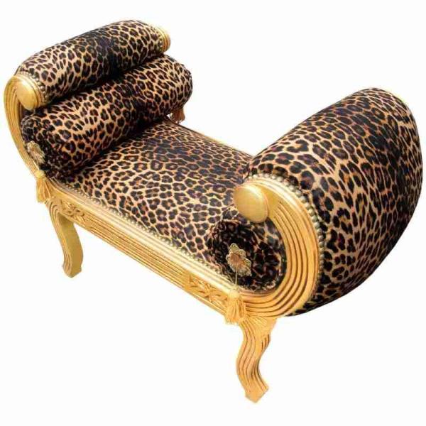 Römische Bank im Barockstil - Leopardenstoff - Holzfarbe Gold - Königliche klassische Möbel - Antiker Stil - MACE