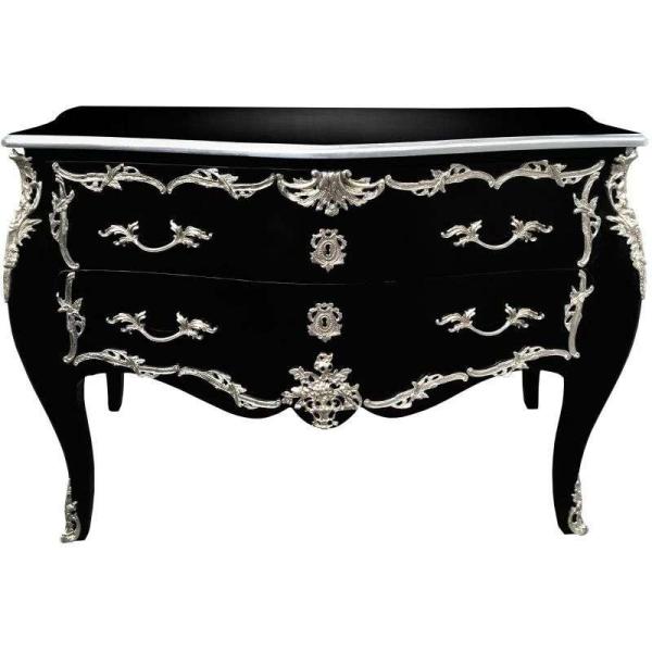 Baroque black commode - Louis XV - Silver bronze - Classic furniture - Living room - 130cm - MACE