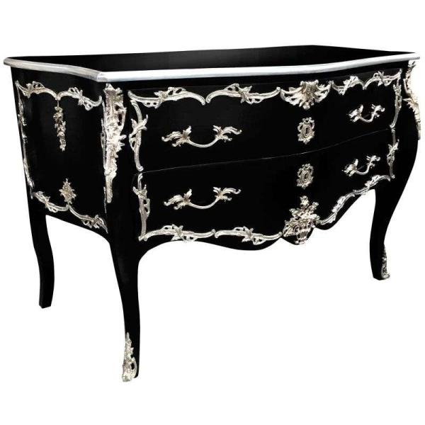 Baroque black commode - Louis XV - Silver bronze - Classic furniture - Living room - 130cm - MACE