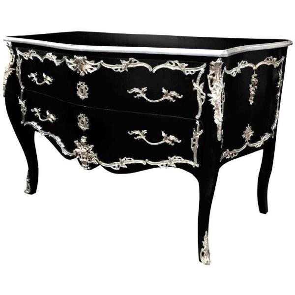 Baroque black commode - Louis XV - Silver bronze - Classic furniture - Living room - 130cm - MACE