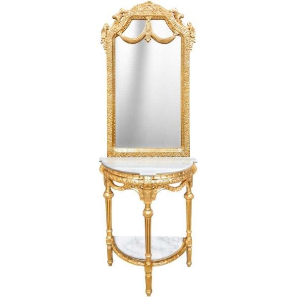 Baroque Louis XVI- Half circle console - Mirror+Console - Gold - White marble - Classic furniture - Living room furniture - MACE