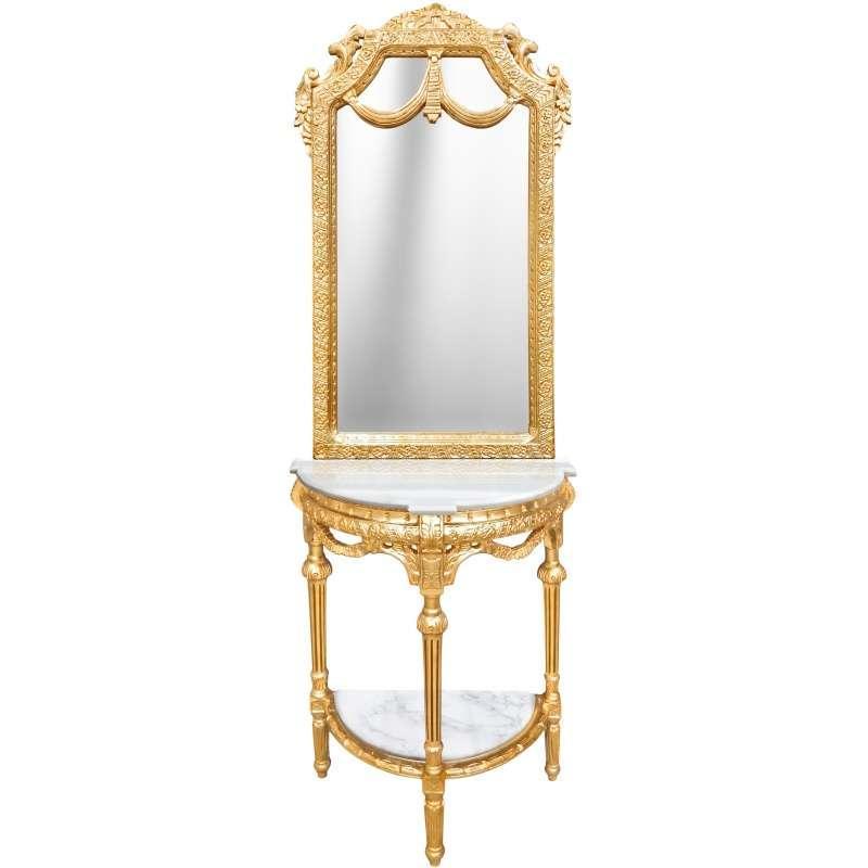 Baroque Louis XVI- Half circle console - Mirror+Console - Gold - White marble - Classic furniture - Living room furniture - MACE