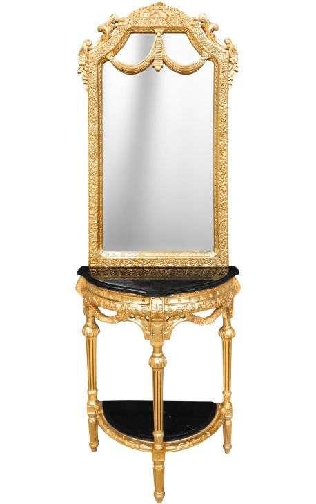 Baroque Louis XVI- Half circle console - Mirror+Console - Gold - Black marble - Classic furniture - Living room furniture - MACE
