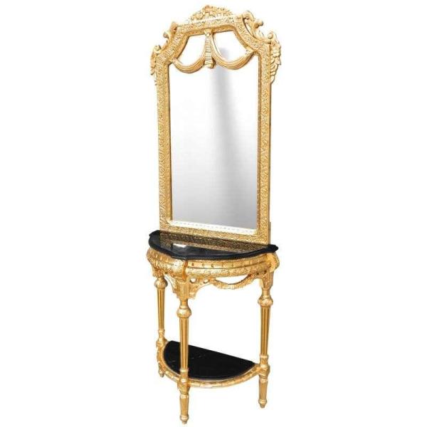 Baroque Louis XVI- Half circle console - Mirror+Console - Gold - Black marble - Classic furniture - Living room furniture - MACE