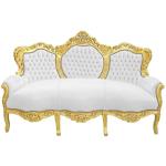 Barockes Luxussofa - Royal Gold /Weiß - Klassische Möbel - Wohnzimmermöbel - Königliches weißes Leder - MACE