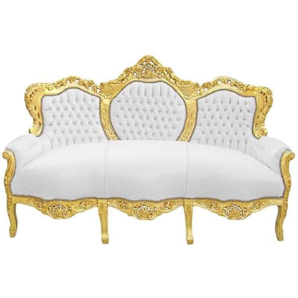 Barockes Luxussofa - Royal Gold /Weiß - Klassische Möbel - Wohnzimmermöbel - Königliches weißes Leder - MACE