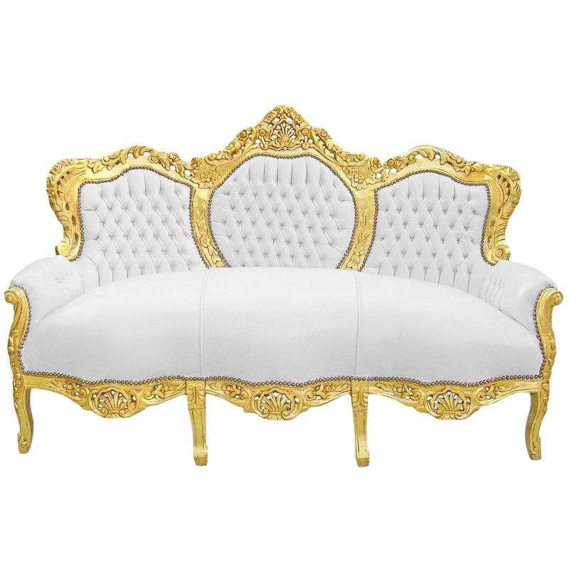 Barockes Luxussofa - Royal Gold /Weiß - Klassische Möbel - Wohnzimmermöbel - Königliches weißes Leder - MACE