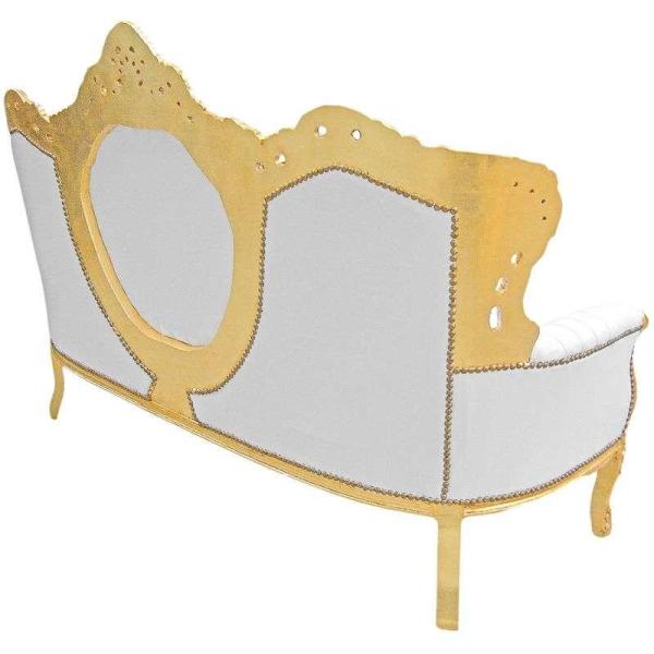 Barockes Luxussofa - Royal Gold /Weiß - Klassische Möbel - Wohnzimmermöbel - Königliches weißes Leder - MACE