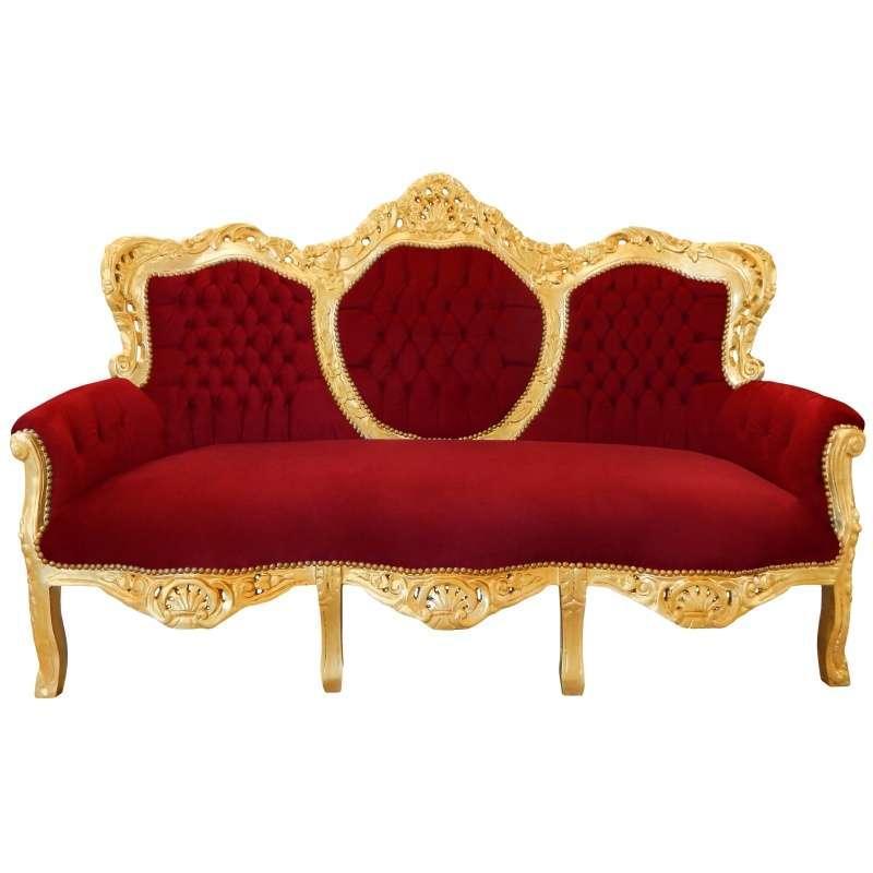 Barockes Luxussofa - Royal Gold/Rot-Burgund - Klassische Möbel - Wohnzimmermöbel - Samtstoff Royal Rot-Burgund - MACE