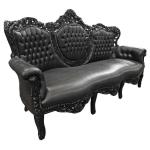 MACE Heritage - Barockes Luxussofa - Royal Schwarz/Schwarz - Klassische Möbel - Wohnzimmermöbel - Royal Schwarzer Lederstoff - Schwarz glänzender Rahmen