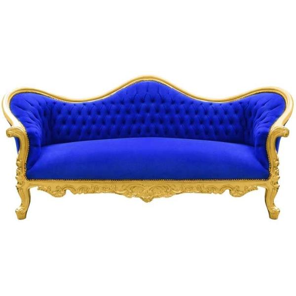 Barocker Luxus-Stil Napoleon III - Gold/Blau - Klassische Möbel - Wohnzimmermöbel - Blauer Samtstoff - MACE