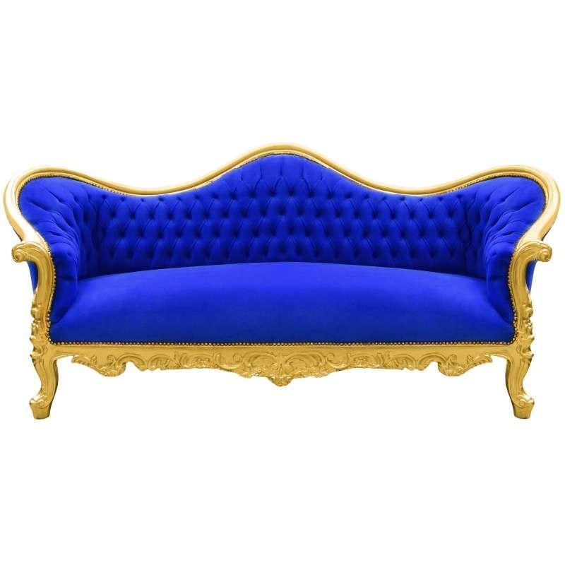 Barocker Luxus-Stil Napoleon III - Gold/Blau - Klassische Möbel - Wohnzimmermöbel - Blauer Samtstoff - MACE