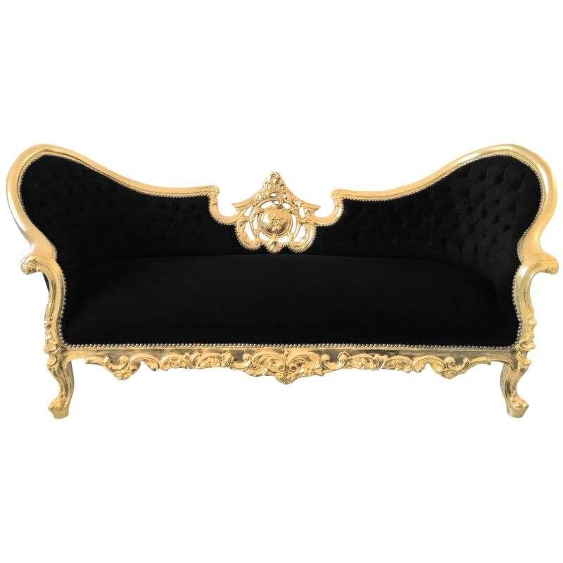 Baroque Luxury Style Napoleon III - Medallion - Gold/Black - Classic Furniture - Living Room Furniture - Black Velvet - Three Seater - MACE