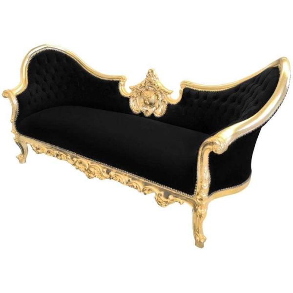 Baroque Luxury Style Napoleon III - Medallion - Gold/Black - Classic Furniture - Living Room Furniture - Black Velvet - Three Seater - MACE