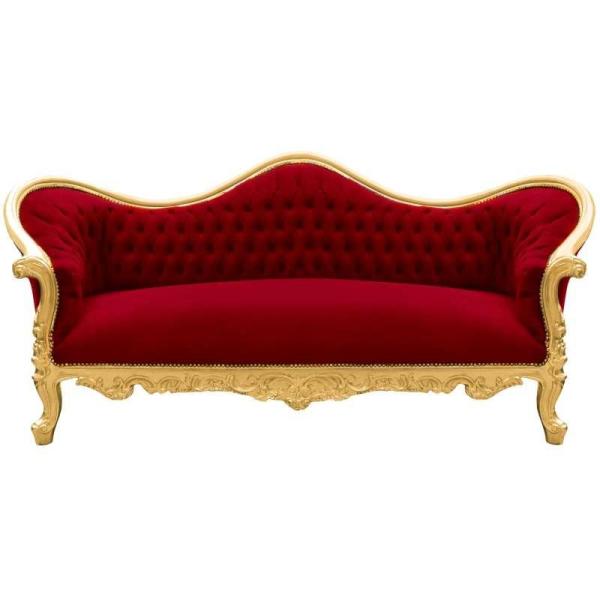 Baroque luxury Napoleon III style - Gold/Burgundy - Classic furniture - Living room furniture - Burgundy velvet fabric - Three seater - 210cm - MACE