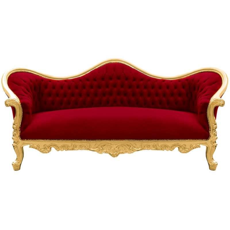 Baroque luxury Napoleon III style - Gold/Burgundy - Classic furniture - Living room furniture - Burgundy velvet fabric - Three seater - 210cm - MACE