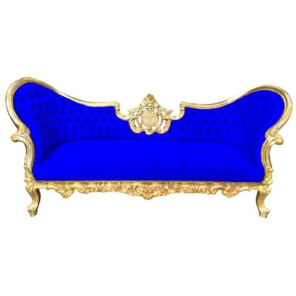 Barocker Luxusstil Napoleon III - Medaillon - Gold/Blau - Klassische Möbel - Wohnzimmermöbel - Blauer Samtstoff - Dreisitzer - MACE