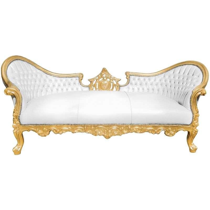 Baroque Luxury Style Napoleon III - Medallion - Gold/White - Classic Furniture - Living Room Furniture - White leather - Three Seater - MACE