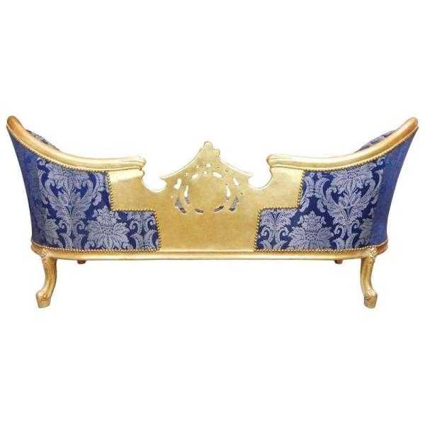 MACE Heritage - Barocker Luxusstil Napoleon III - Medaillon - Gold/Blau geblümt - Klassische Möbel - Wohnzimmermöbel - Blau geblümter Stoff - Dreisitzer - 210 cm