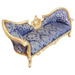 MACE Heritage - Barocker Luxusstil Napoleon III - Medaillon - Gold/Blau geblümt - Klassische Möbel - Wohnzimmermöbel - Blau geblümter Stoff - Dreisitzer - 210 cm