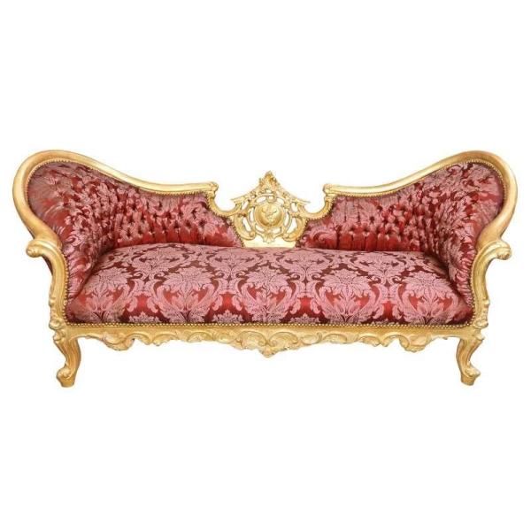 MACE Heritage - Barocker Luxusstil Napoleon III - Medaillon - Gold/Rot geblümt - Klassische Möbel - Wohnzimmermöbel - Rot geblümter Stoff - Dreisitzer - 210 cm