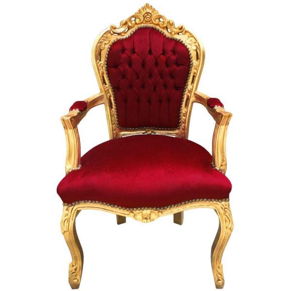 Barock-Rokoko-Stil - Sessel - Gold/Burgund - Klassisches Mobiliar - Wohnzimmermöbel - Samtstoff Burgund - MACE