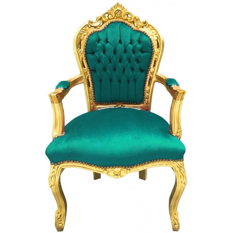 Barock-Rokoko-Stil - Sessel - Grün/Gold - Klassische Möbel - Wohnzimmermöbel - Grüner Samtstoff - MACE