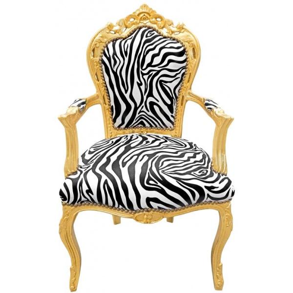 Barock-Rokoko-Stil - Sessel - Gold/Zebra - Klassische Möbel - Wohnzimmermöbel - Zebra bedruckter Stoff - MACE