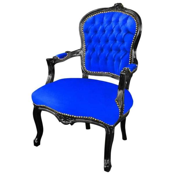 Baroque Louis XV style - Armchair - Black/Blue - Classic Furniture - Furniture for all rooms - Blue velvet - MACE