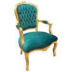 Baroque Louis XV style - Armchair - Black glossy/Green - Classic furniture - All rooms furniture - Green velvet fabric - MACE