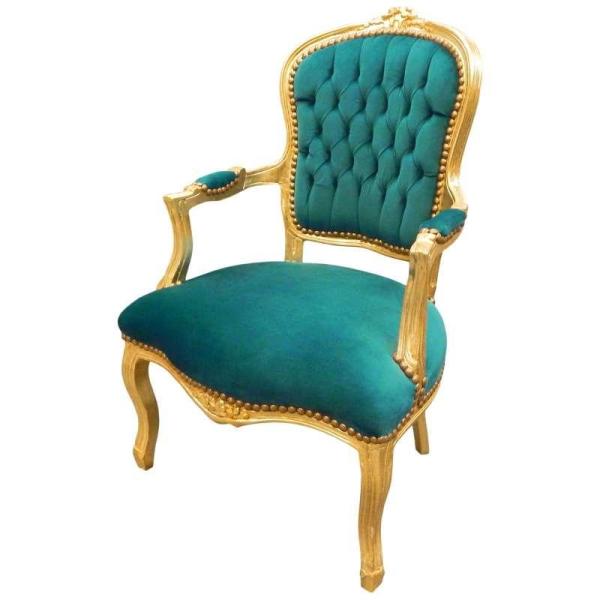 MACE Heritage - Fauteuil Louis XV / baroque – velours, feuille d’or, blanc, vert, rouge