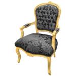Barocker Louis XV-Stil - Sessel - Gold/Schwarz - Klassische Möbel - Möbel für alle Räume - Schwarzer blumiger Satinstoff - MACE