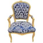 Baroque Louis XV style - Armchair - Gold/Blue - Classic furniture -all rooms furniture - Blue flowery satin fabric - MACE