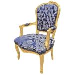 Baroque Louis XV style - Armchair - Gold/Blue - Classic furniture -all rooms furniture - Blue flowery satin fabric - MACE