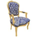 Baroque Louis XV style - Armchair - Gold/Blue - Classic furniture -all rooms furniture - Blue flowery satin fabric - MACE