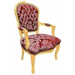 Barocker Louis XV-Stil - Sessel - Gold/Rot - Klassische Möbel - Möbel für alle Räume - Roter blumiger Satinstoff - MACE