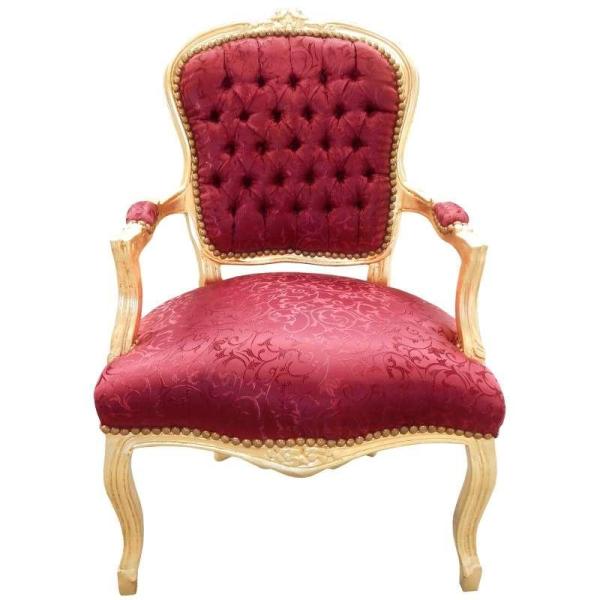 Barock-Stil Louis XV - Sessel - Gold/Rot - Klassische Möbel - Möbel für alle Räume - Roter Satinstoff - MACE