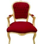 Barock Louis XV Stil - Sessel - Gold/Rot - Klassische Möbel - Möbel für alle Räume - Roter burgunderfarbener Samtstoff - MACE