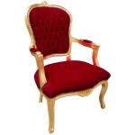 Barock Louis XV Stil - Sessel - Gold/Rot - Klassische Möbel - Möbel für alle Räume - Roter burgunderfarbener Samtstoff - MACE