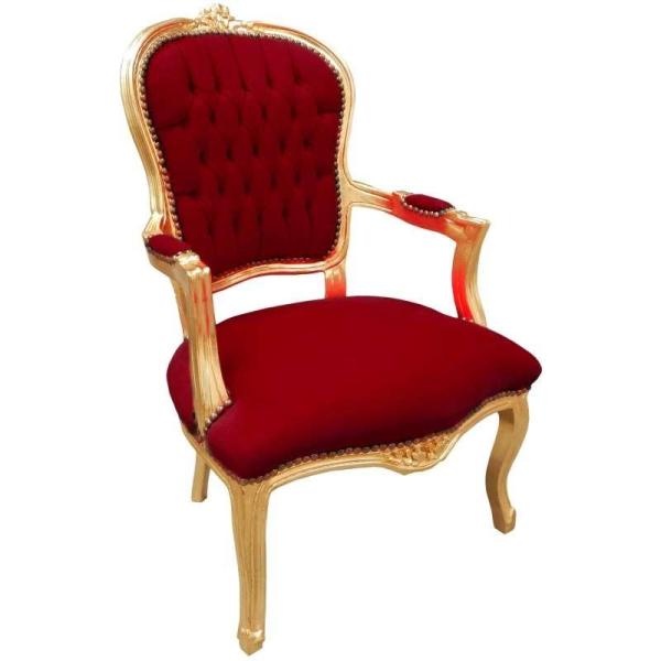 Barock Louis XV Stil - Sessel - Gold/Rot - Klassische Möbel - Möbel für alle Räume - Roter burgunderfarbener Samtstoff - MACE