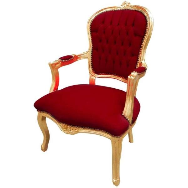 Barock Louis XV Stil - Sessel - Gold/Rot - Klassische Möbel - Möbel für alle Räume - Roter burgunderfarbener Samtstoff - MACE