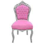 Barock-Rokoko-Stil - Stuhl - Silber/Pink - Klassische Möbel - Esszimmerstuhl - Esszimmermöbel - Rosa Samtstoff - MACE