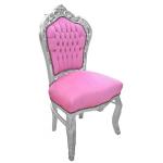 Barock-Rokoko-Stil - Stuhl - Silber/Pink - Klassische Möbel - Esszimmerstuhl - Esszimmermöbel - Rosa Samtstoff - MACE