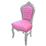 Barock-Rokoko-Stil - Stuhl - Silber/Pink - Klassische Möbel - Esszimmerstuhl - Esszimmermöbel - Rosa Samtstoff - MACE