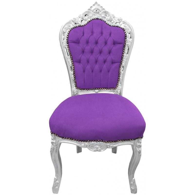 Baroque rococo style - Chair - Silver/Purple - Classic furniture - Dinning chair - Dinning room furniture -Purple velvet fabric - MACE